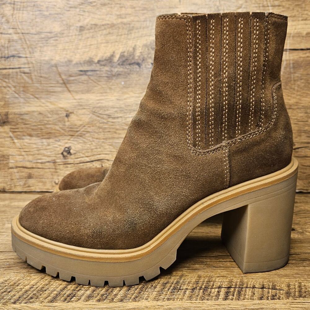 Dolce Vita Caster H2O Boot Camel Waterpoof Suede lugged Soles bootie sz 7.5